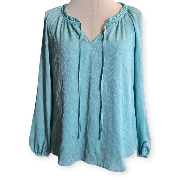 LC Lauren Conrad Long Sleeve Peasant Blouse, Blue/Green Color, Sizr XS - Picture 1 of 7